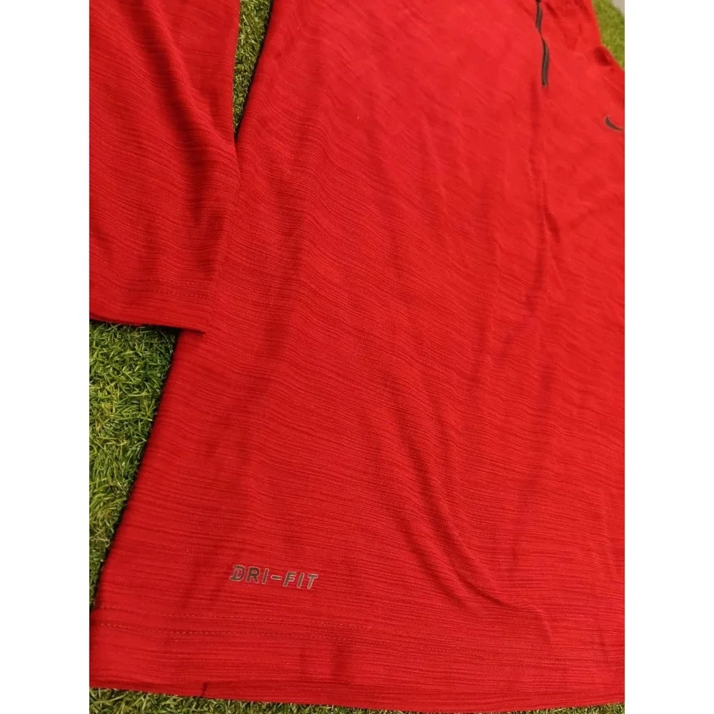 Nike Dri Fit‎ Shirt Mens Large Red Swoosh Logo Quarter Zip Running Athletic Top